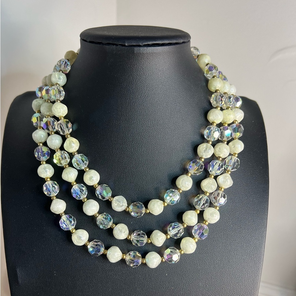 Vintage Lisner Aurora Borealis Glass & Acrylic Necklace 17” D15